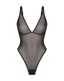 Чорне напівпрозоре боді з V-вирізом, вигляд спереду — MY BLACK BODYSUIT