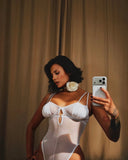 White mesh bodysuit with keyhole, mirror selfie — MY WHITE COVER BODYSUIT